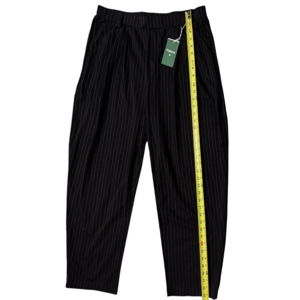 NWT HALARA Black Dress Pants Mid Rise Barrel Leg Stripe Pants - Picture 4 of 16